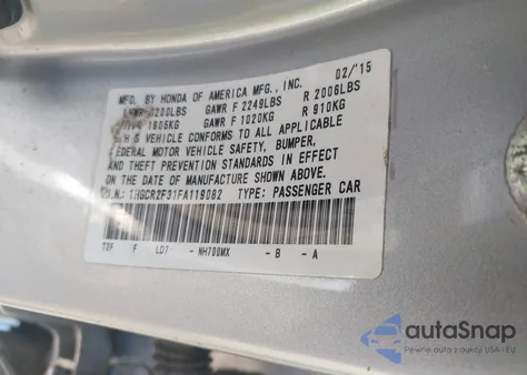 2015 Honda Accord Lx z USA, uszkodzony, nr VIN 1HGCR2F31FA119082